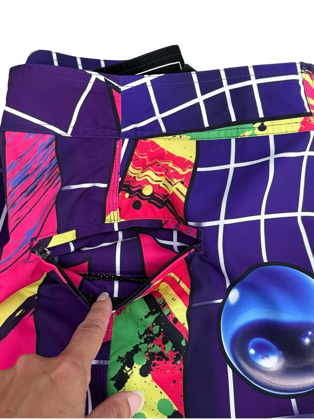 Lost Highline 80s Purple White Pink Green Grid Sphere Boardshorts 6.5 Inseam 31